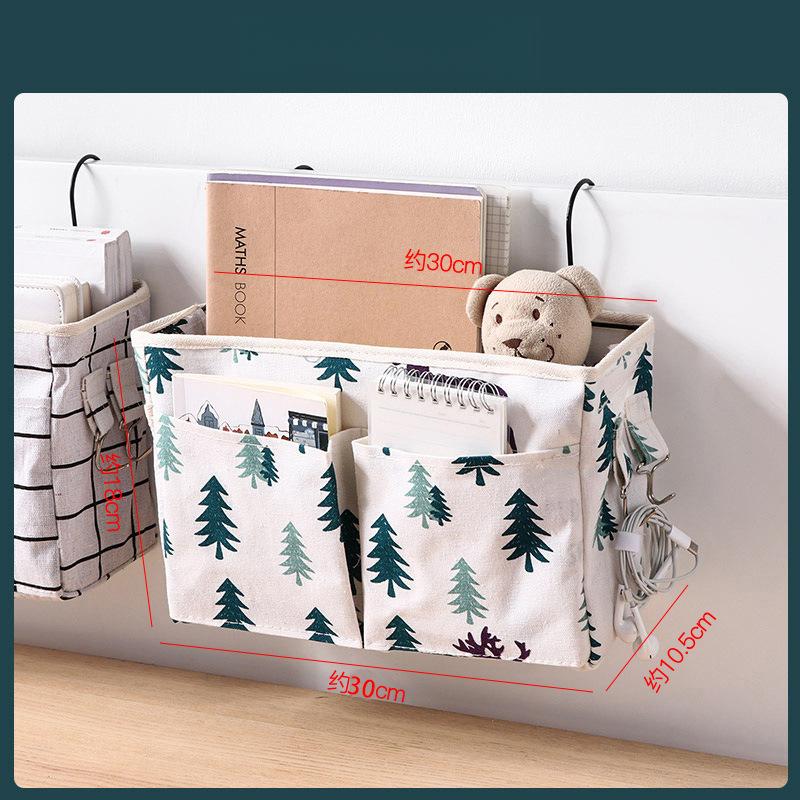 Dormitory Storage Bedside Hanging Basket Student Dormitory Storage Bag Cotton Linen Fabric Bedside Storage Hanging Bag
