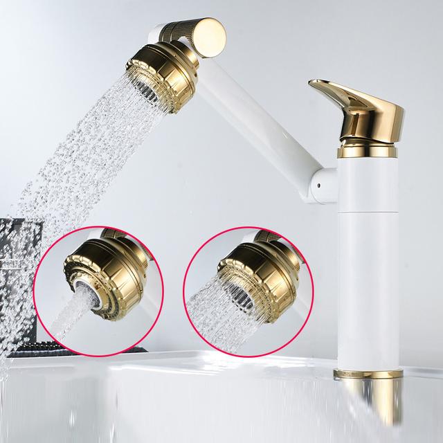 Multifunction Bathroom Faucet Gold Sink Faucet Hot Cold Water Mixer Crane Deck Mounted Universal Water Taps Black White