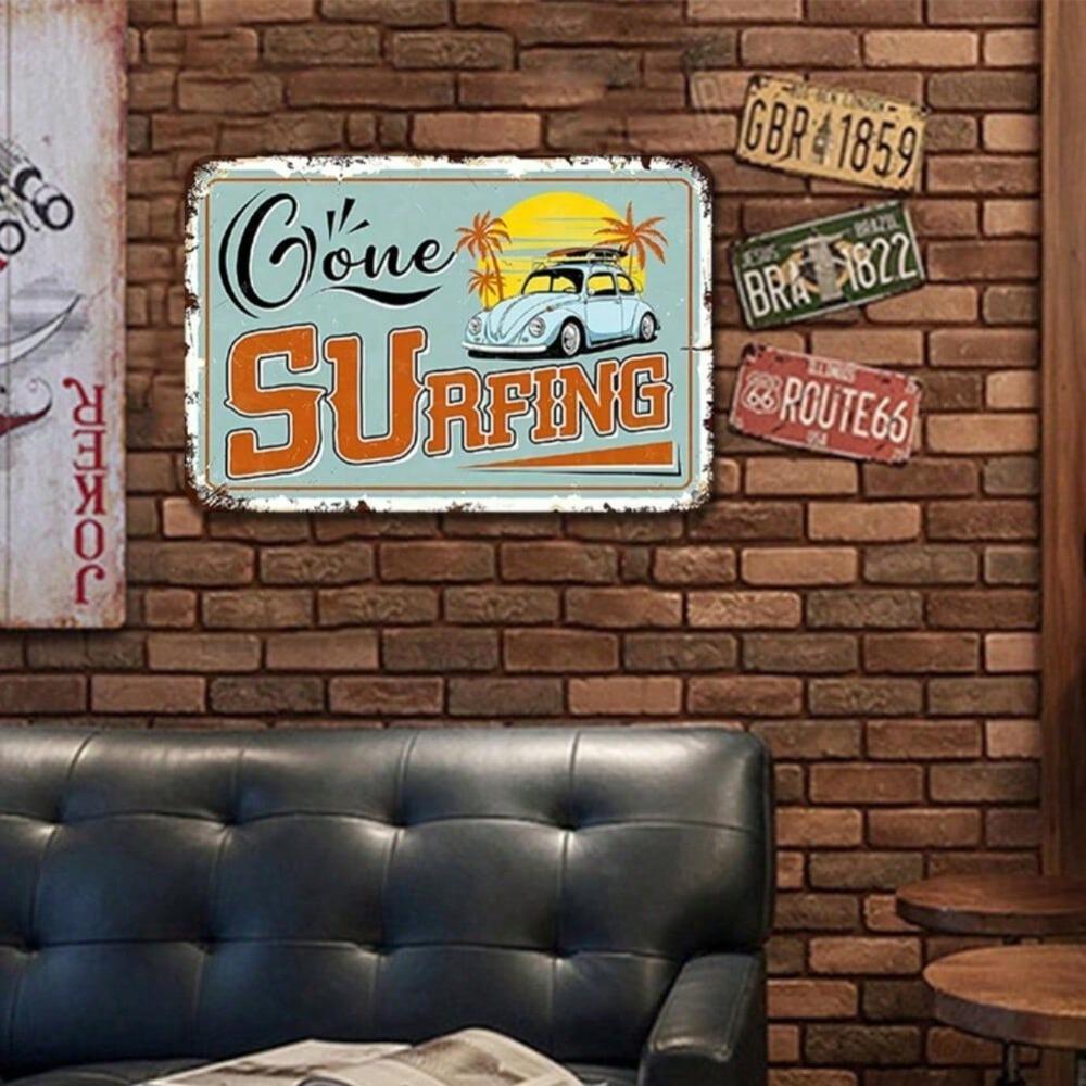 Vintage Surfing Metal Wall Art Beach Surfboard Coastal Home Decor Rustic Iron Painting