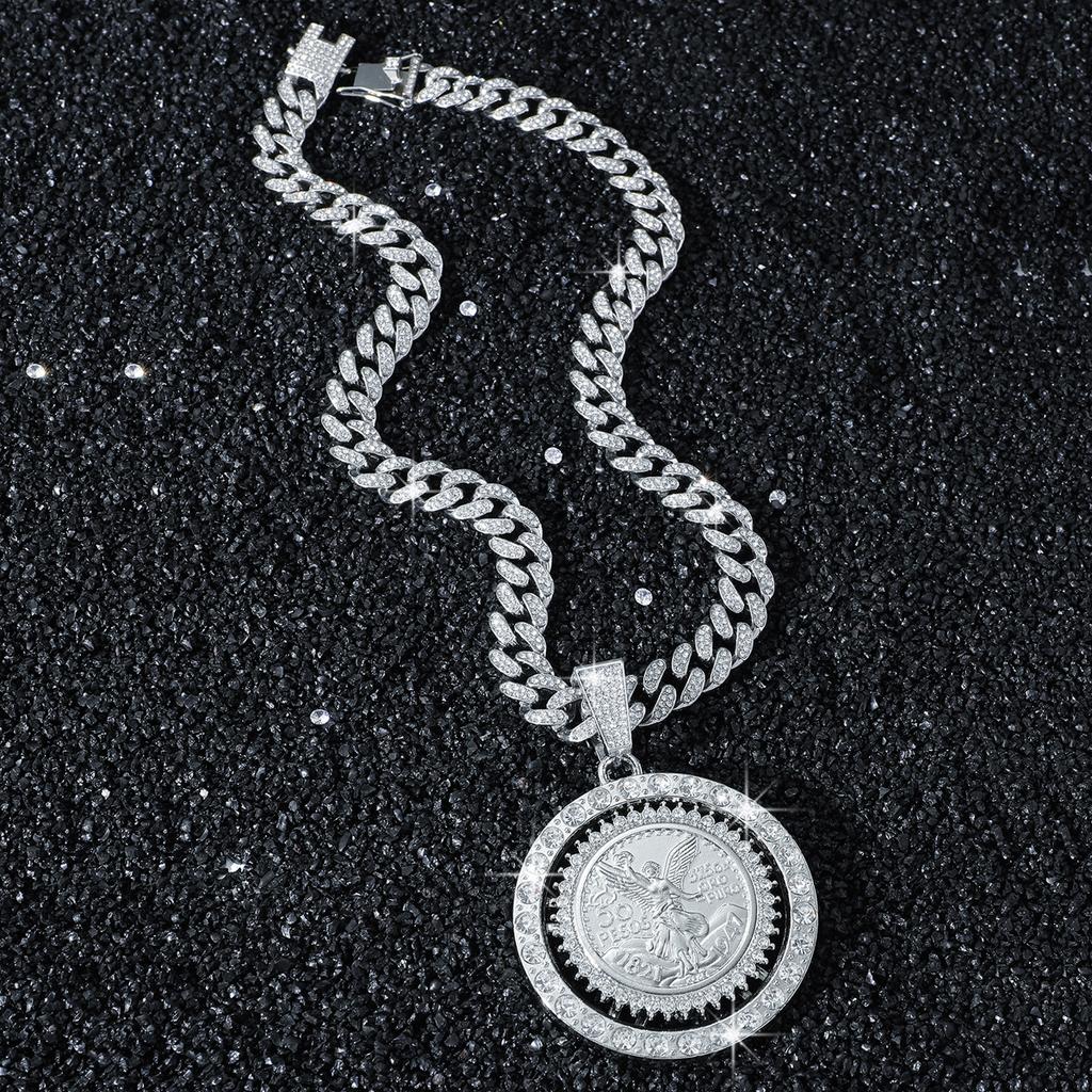Collar con colgante de ángel giratorio de diamantes para hombre, cadena con barba de dragón, estilo hip hop.