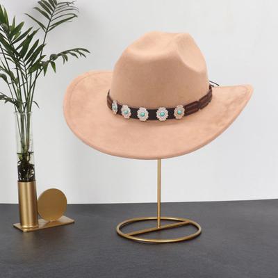 Western Cowboyhut für Männer und Frauen Formbarer Hut mit breiter Krempe Cowgirl-Hut Aufgerollter Filz-Fedora-Hut mit Steinband