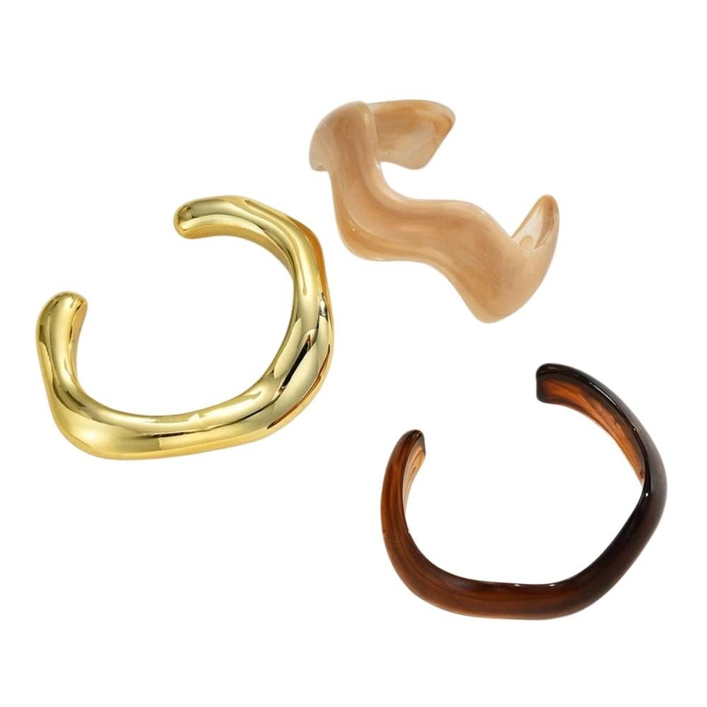 3Pcs/Set Irregular Wavy Cuff Bangle Set Geometric Twist Stackable Bracelet  Trendy Jewelry