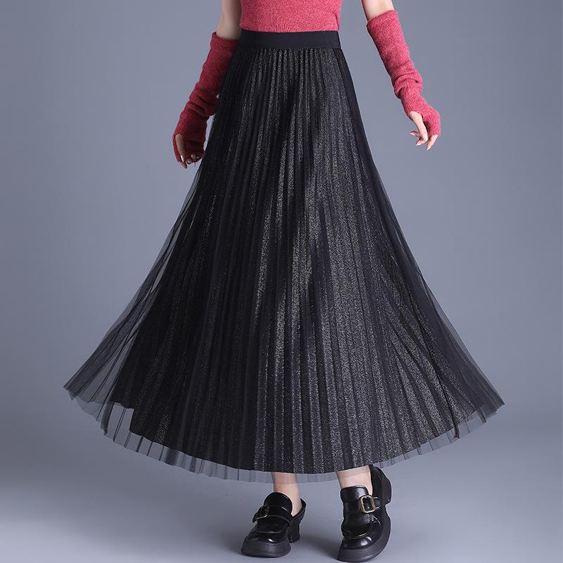 

Елегантна плісирована спідниця з шовкової сітки з високою талією – Двостороння універсальна модна спідниця для жінок One Size