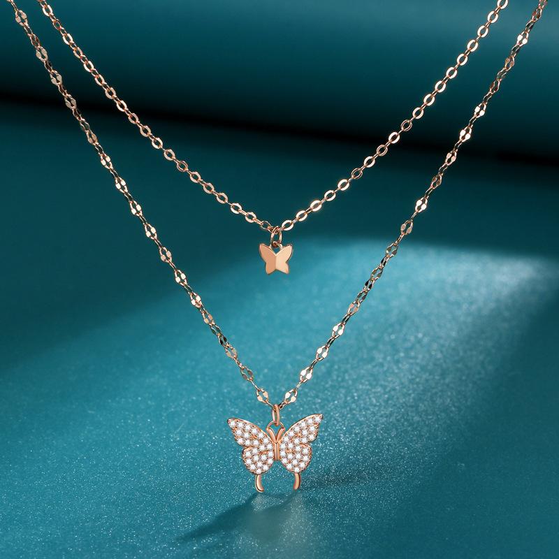 Double Butterfly Necklace Women S Ins Niche Design Sense Premium Clavicle Chain Jewelry Pendant Premium Durable