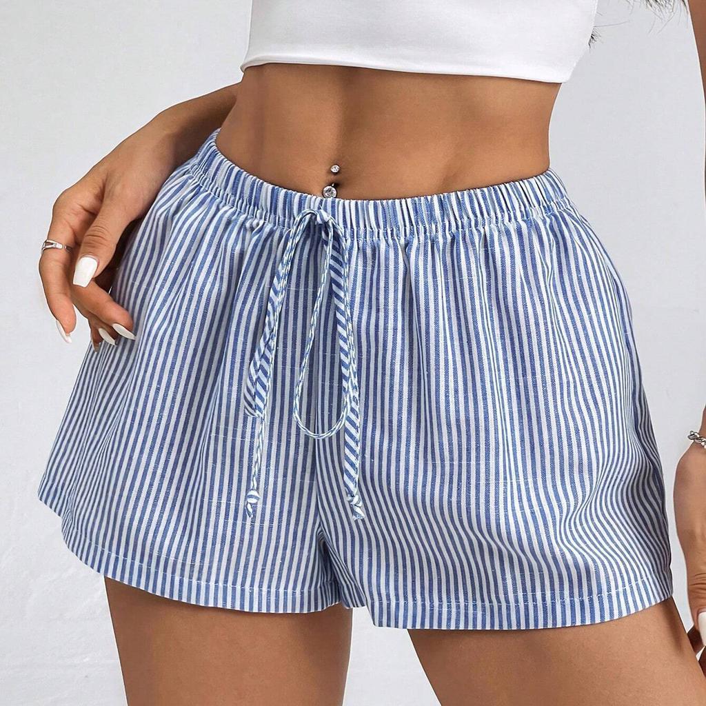 Shorts For Women Striped Button Casual Loose  Shorts