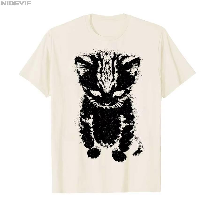 2026El Gato Sad Kitten Funny Meme Sad Crying Munchkin Cat Trendy T-shirt for Unisex Women Cotton T Shirts Short Sleeve Tops