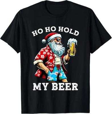 Lustiger Weihnachtsmann mit Sonnenbrille Bier Weihnachten Juli T-Shirt Bequem Atmungsaktiv Modisch Lustige Kleidung Hemden Frauen