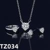 925 Silver Jewelry Set With Heart-Shaped Pendant Necklace, Earrings And Rings, Elegant Jewelry Accessories For Women