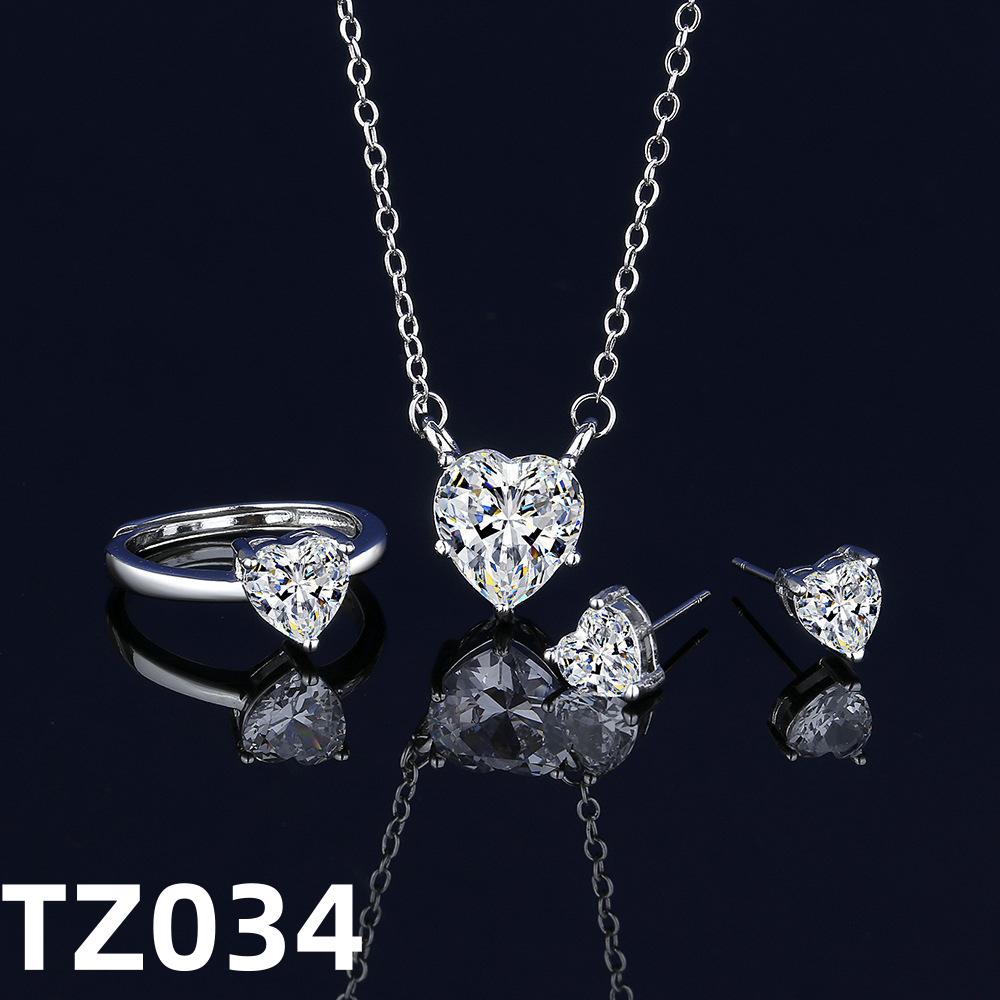 925 Silver Jewelry Set With Heart-Shaped Pendant Necklace, Earrings And Rings, Elegant Jewelry Accessories For Women