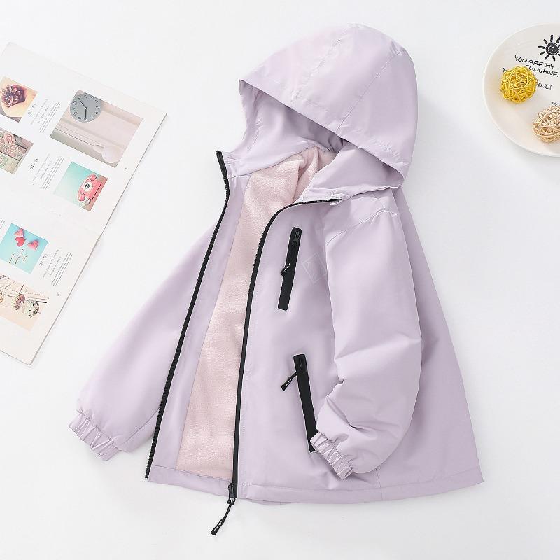Girls Fleece Lined Outdoor Windbreaker Jacket Kids Casual Long Sleeve Outerwear