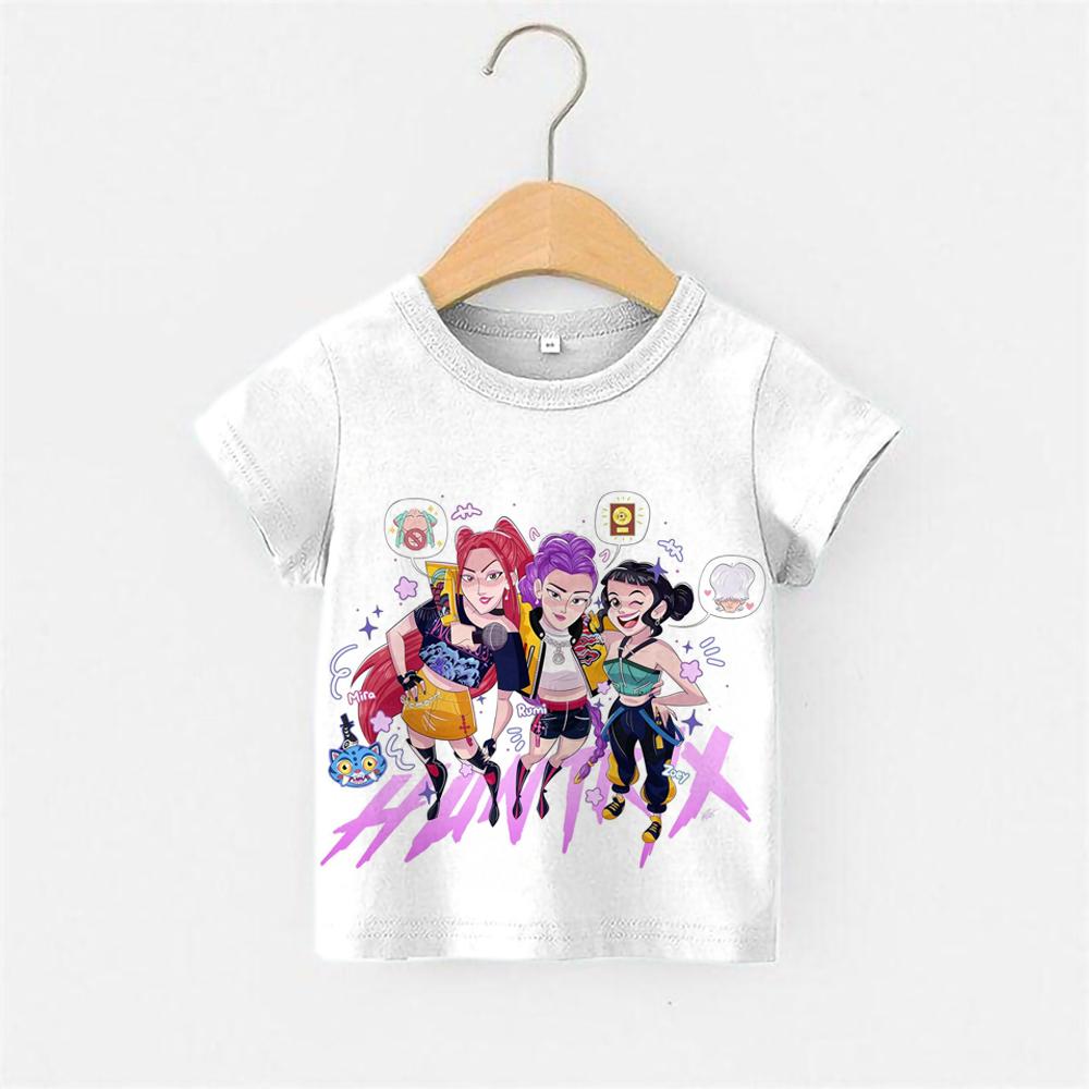 Girls KPPOP Huntrix Series Short-sleeved Sweet Cartoon 3D Printed Children's T-shirt Fashion Vacation Casual Sports Top