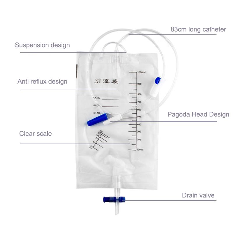 Dış Mekan Tek Kullanımlık Steril İdrar Torbası Pvc Saklama İdrar Drenaj Torbası Çapraz Vanalı Kateterli İdrar Toplama Torbaları