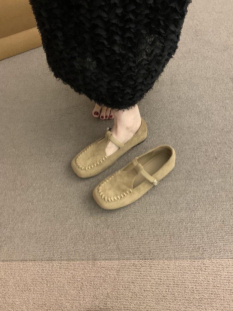 

Flat French Shoes 2025 Spring and Autumn New Retro Brown Square Toe Mary Jane Shoes Small Leather Shoes Design Women s Shoes 40 хакі