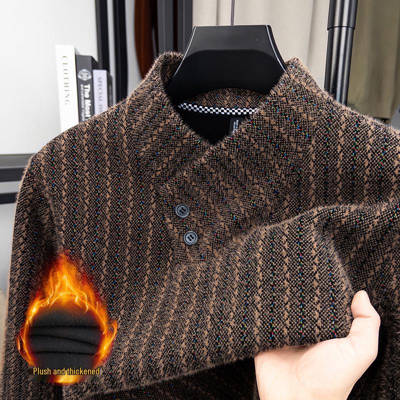 

Men s Winter Jacquard Scarf Collar Hoodie - Plus Velvet, Warm, Cold-Resistant Sweater M