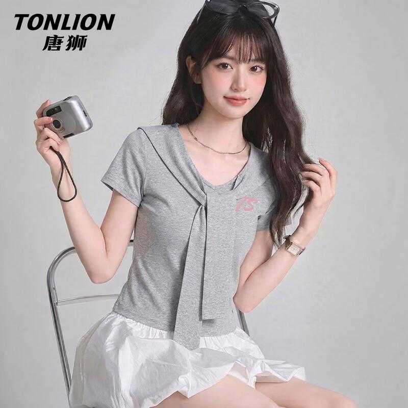 Женская футболка TonLion с воротником-шалью и короткими рукавами L