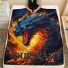 1PC Custom Name Dragons Fiery Majesty Patterned Flannel Blanket Suitable For All Seasons for Home Decor Warmth and Comfort Gifts Holiday Present_lx