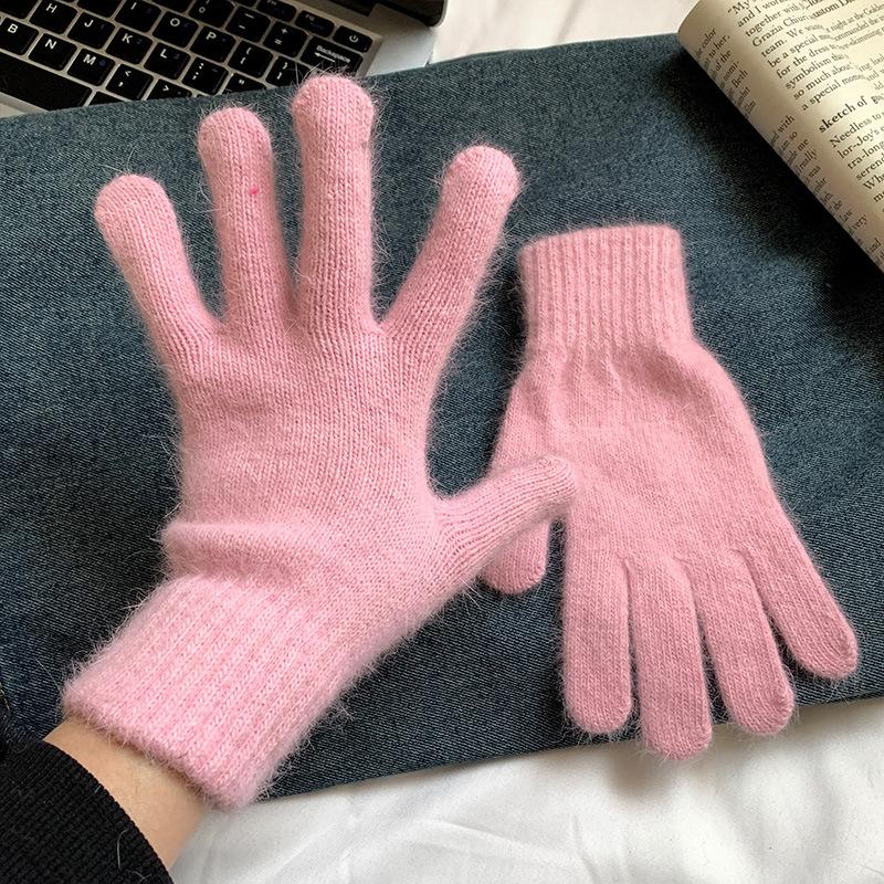 Wind Rabbit Plush Cute Warm Knitted Wool Gloves Long Girl Pink Thickened Soft Cold-proof