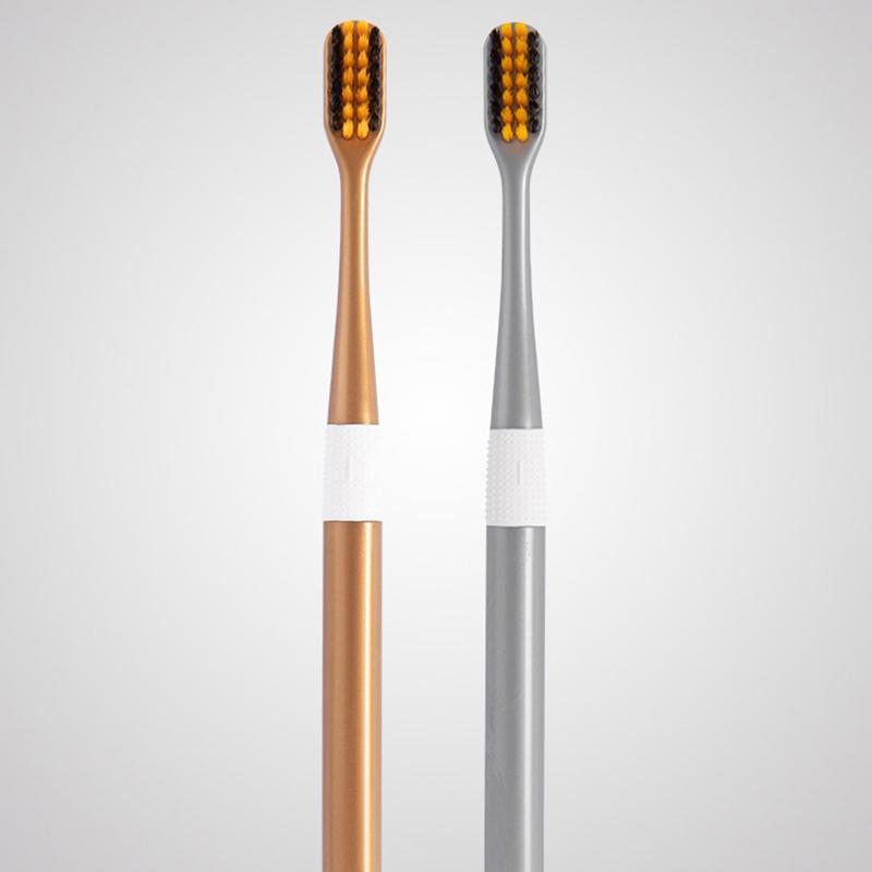 2 Pièces Brosses à Dents au Charbon de Bambou Nettoyage à Soies Douces Ultra-Fines, Ensemble Familial Couple Adulte Set de Brosses à Dents à Soies Fines