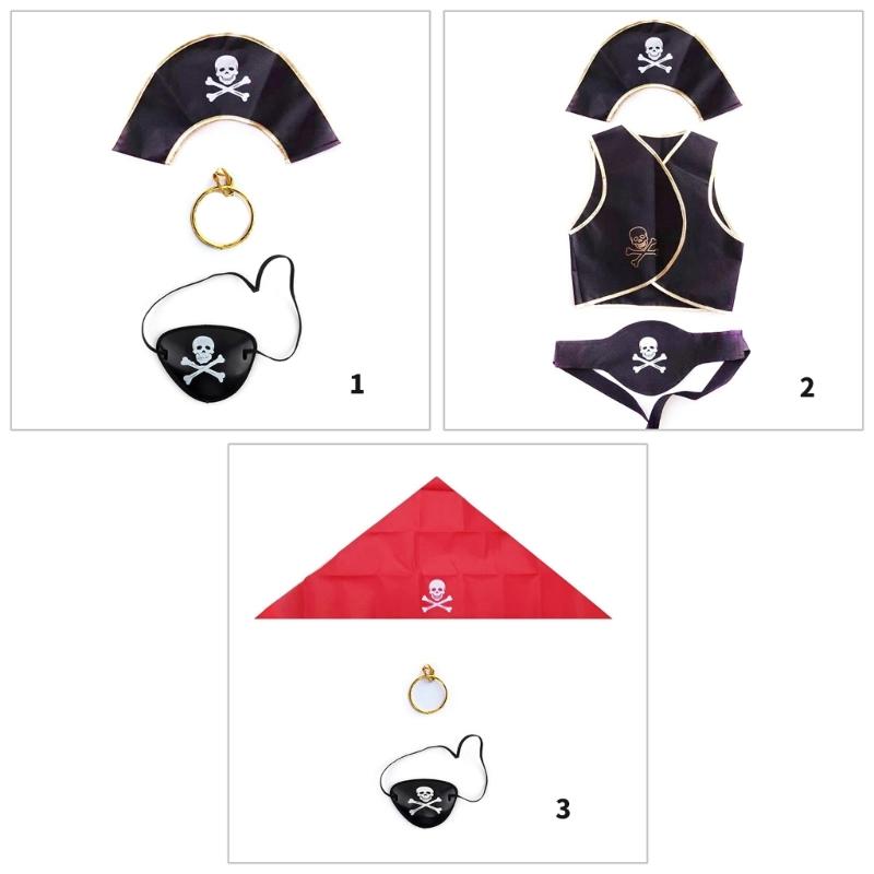 Pirate Hat Pirate Eye Patches Skull Pattern Pirate Tops Halloween Pirate Cosplay Accessories Pirate Costume Set