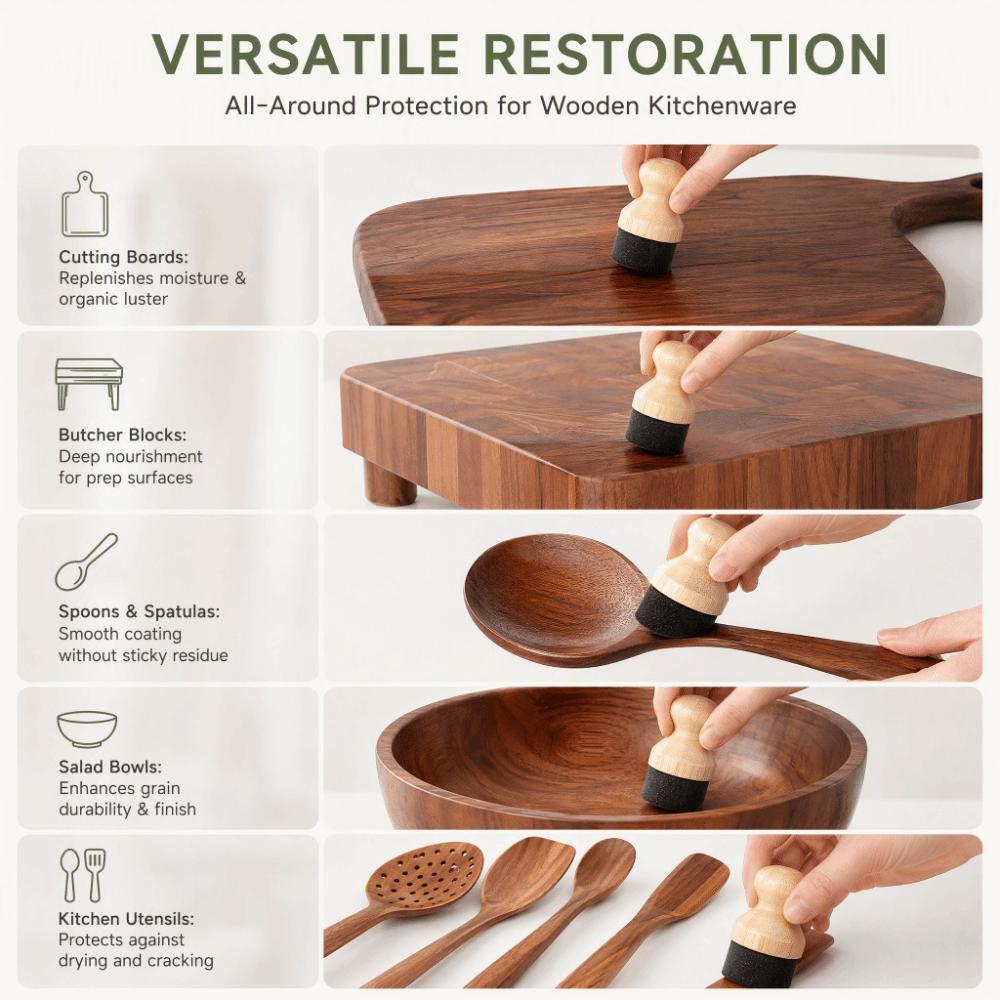 2 Pcs with Lid Cutting Board Oil Applicator Wood Sponge Wooden Sponge Applicator  Kitchen Care
