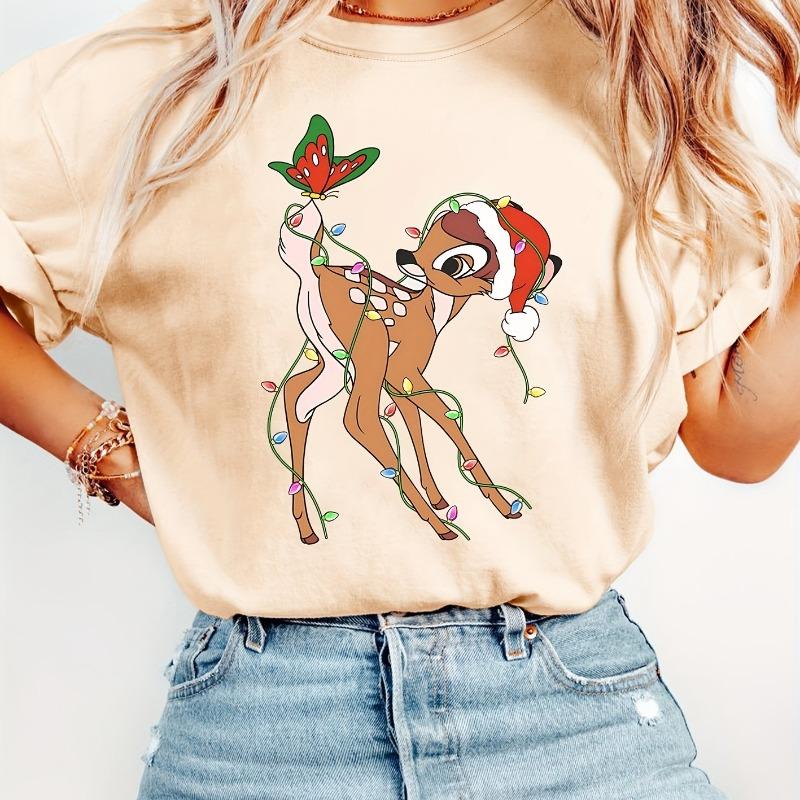 Ladies Bambi Christmas Tshirt All Season Pure Cotton Casual Fashion Suitable for Both Unisex and Women