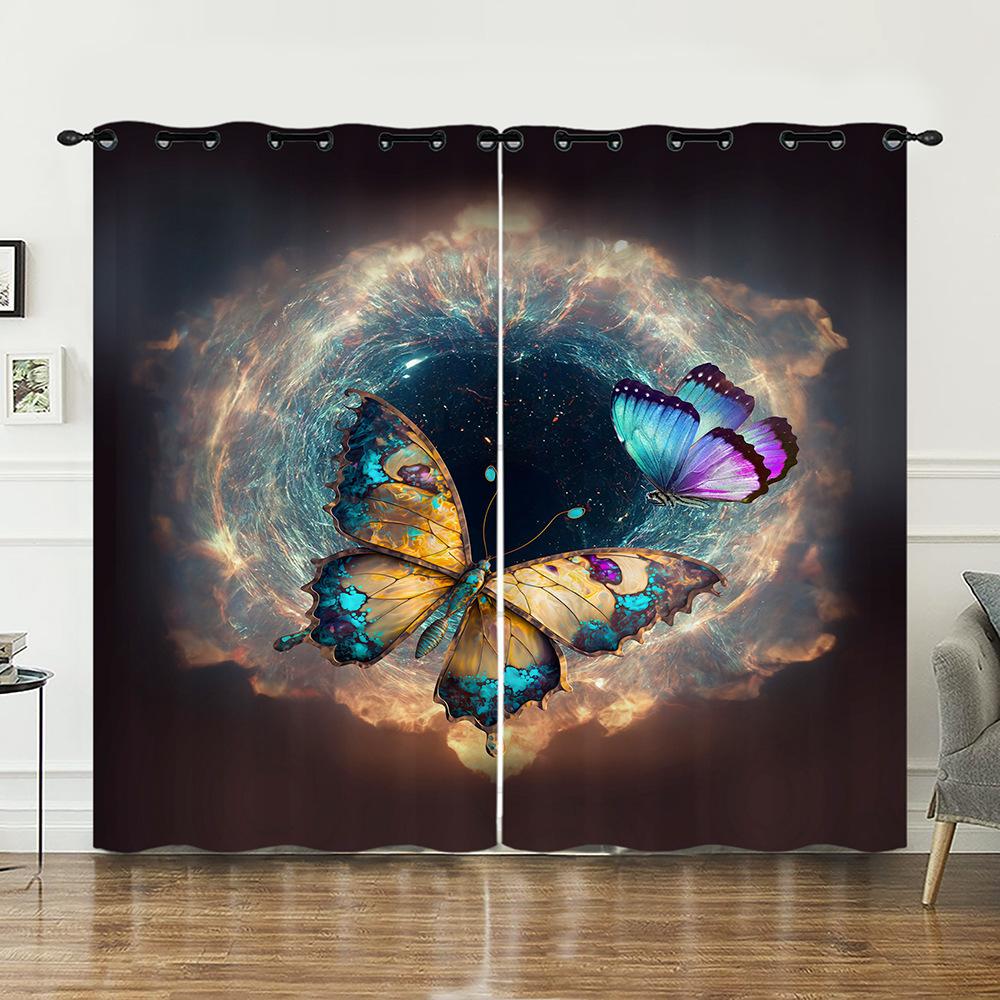 Curtain 3D Butterfly Series Sunshade European And American Digital Printing Curtain Blackout Free Punching