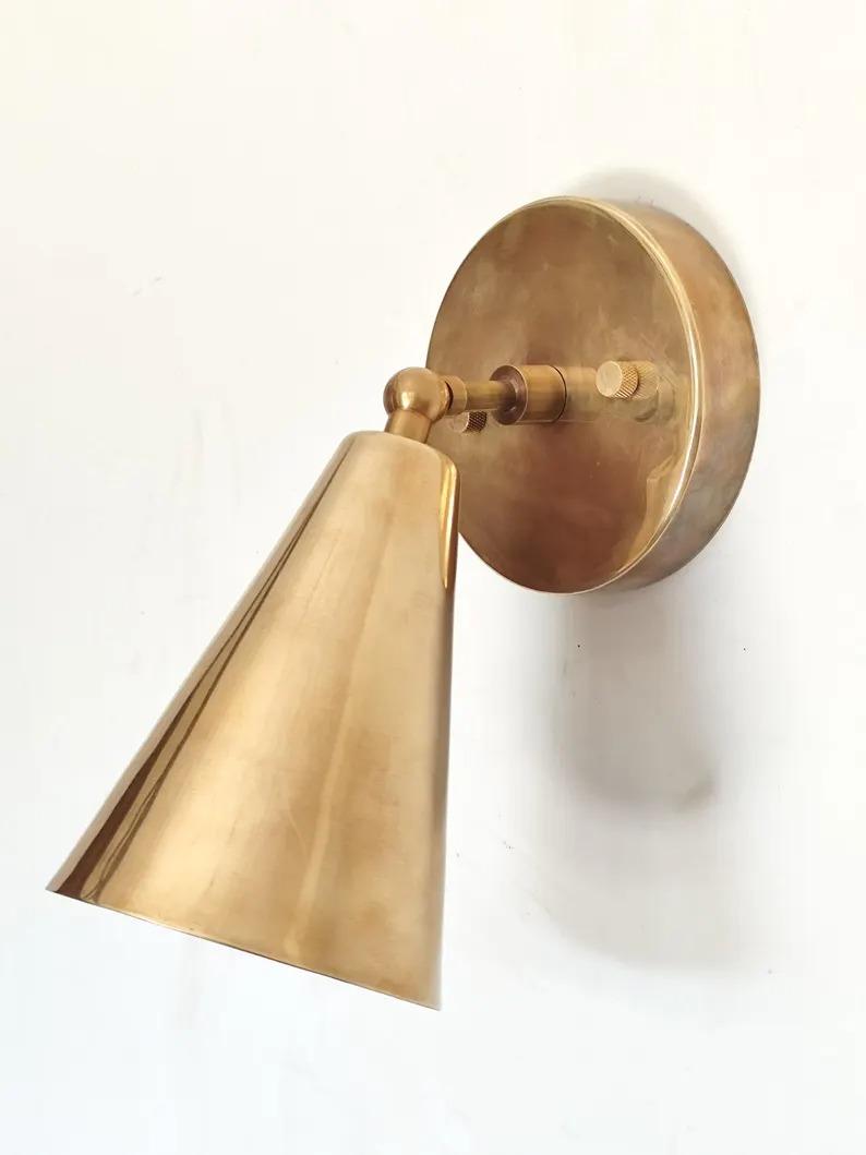 

Light Raw Brass Wall Sconce Light | Italian Wall Scone Lamp | Cone Wall Lamp Scone | Mid Century Wall Scone Fixture
