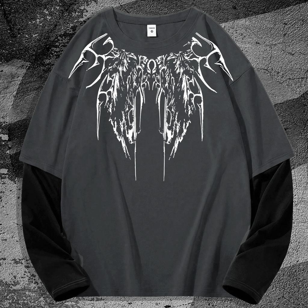 Y2K High Street Hip-Hop Dark Style Print Long-Sleeve T-Shirt, a Trendy Casual Style for Everyday Wear, Perfect for Street Fashion Enthusiasts