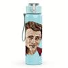 1PC Retro young male actor portrait print 750ml colorful plastic sports water bottle leakproof pop up lid with straw for outdoor work home use