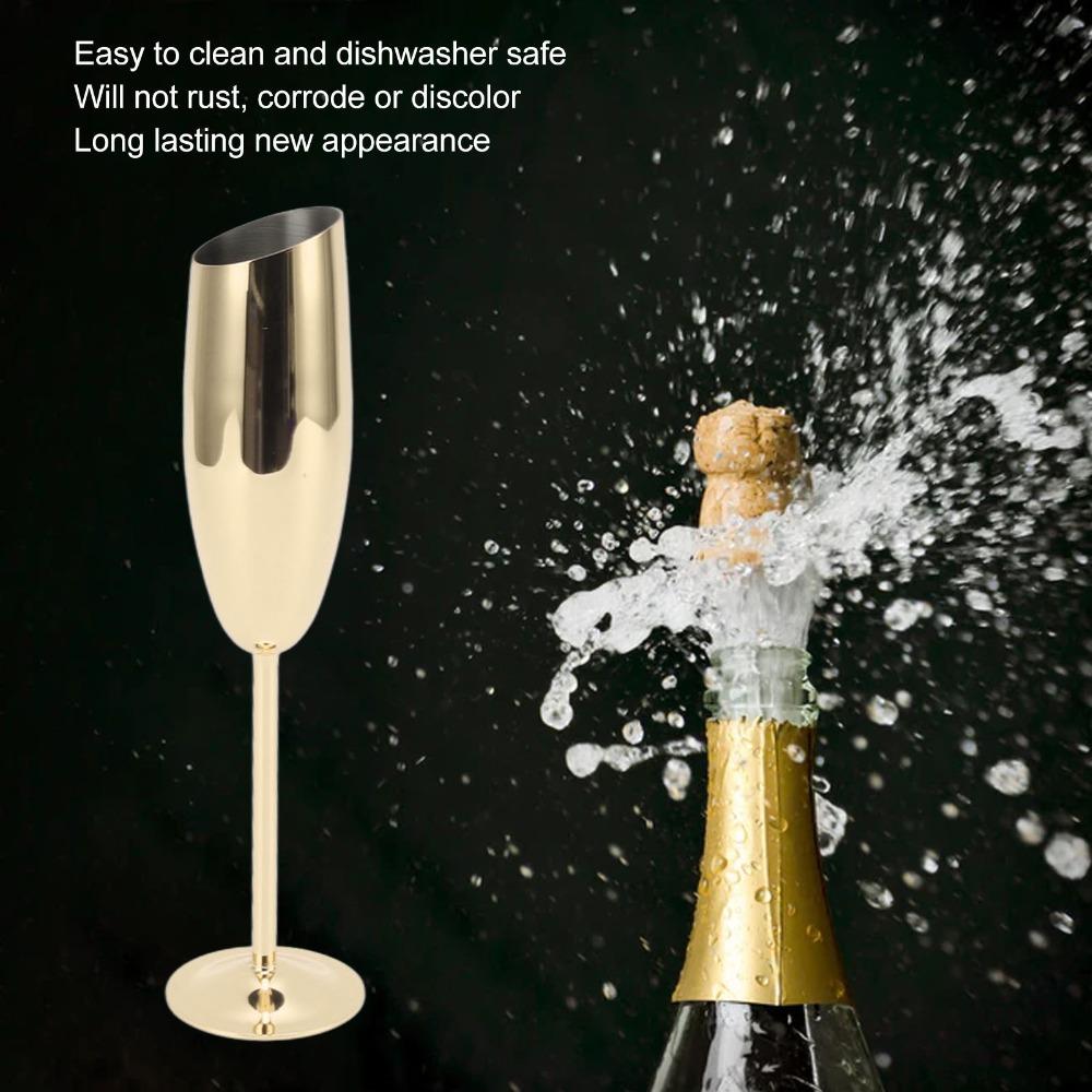 Vergoldetes Glas mit langem Stiel 304 Edelstahl Gold Champagnerglas Metallkelch Hochzeitsparty
