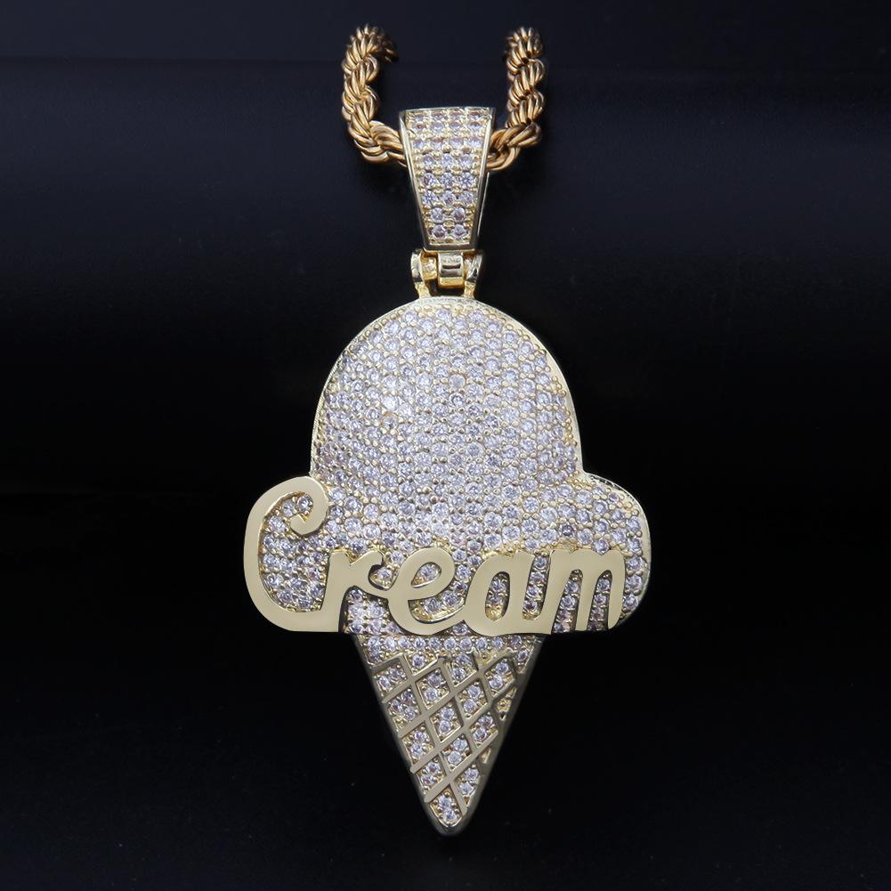 Copper micro-inlaid zircon jewelry necklace hip-hop trend ice cream personalized men s and women s same pendant