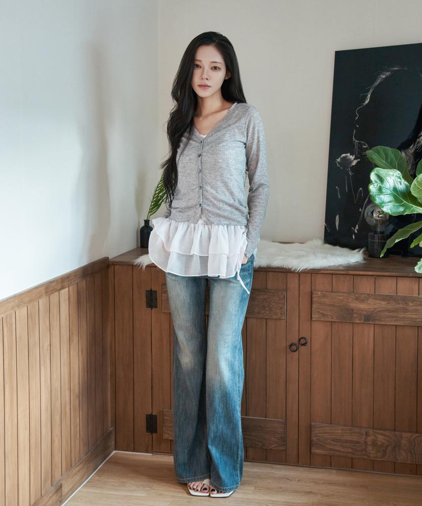Waarforwoman Wk-23 Frill Cardigan_Gray
