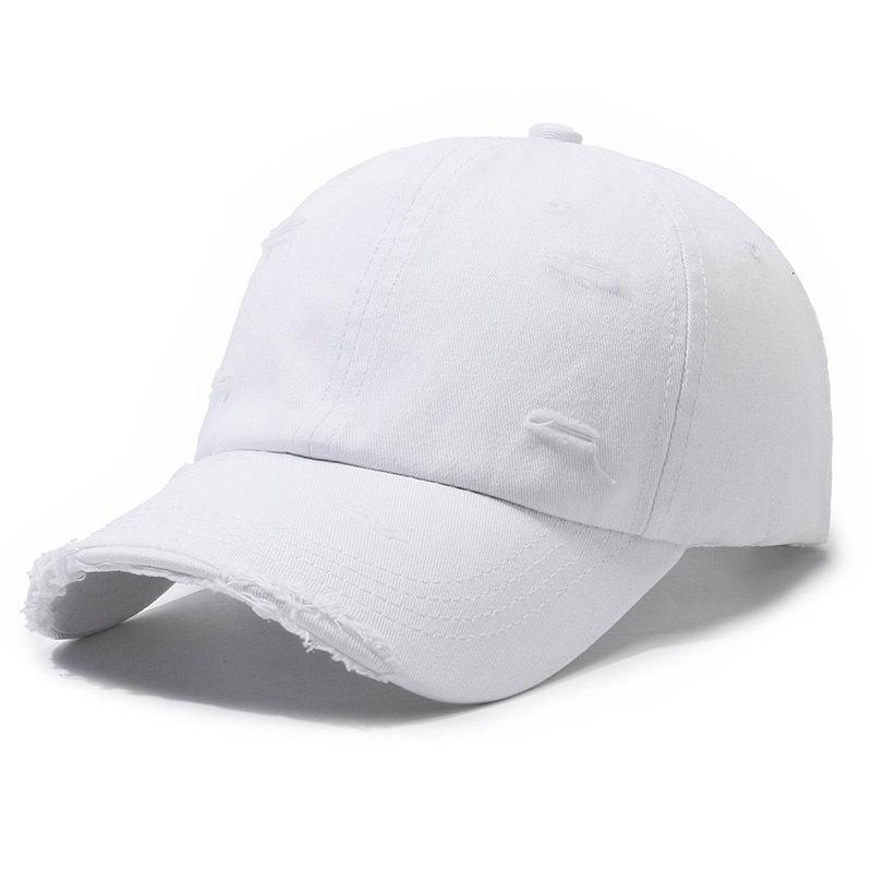 Broken edge, hole, baseball hat, men s light board, solid color, old sun hat, casual sunshade, sun protection, peaked cap, women L белый