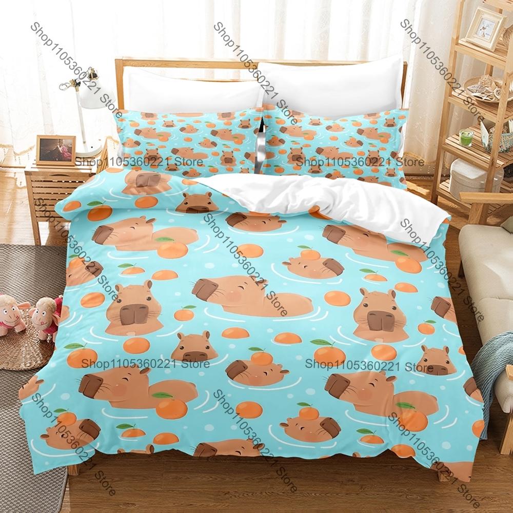 Cartoon Capybara Bettwäsche Set Einzelbett Zweibettbett Vollgröße Queen Size King Size Bettwäsche Set Schlafzimmer Bettbezug Sets Anime Bettlaken Set