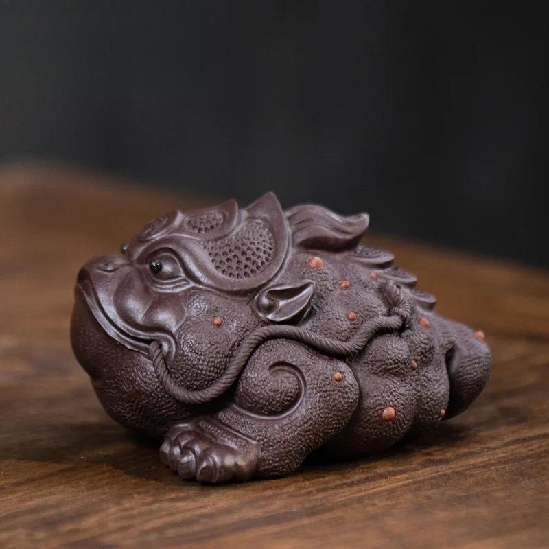 Boutique Yixing Zisha Gold Toad Auspicious Tea Pet Ornaments Handmade Sculpture Tea Ceremony Accessories Coffee Table Crafts