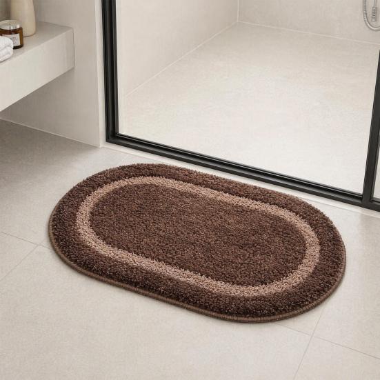 Oval Bathroom Rug, Microfiber Soft Highly Absorbent Bath Rug, Non-Slip Plush Fluffy Door Mat for Shower Bathtub Sink Entrance