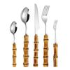 20/30pcs Bamboo Tableware Set Stainless Steel Nature Handle Retro Dinnerware Cutlery Steak Knives Table Fork Spoon Dessert Gift