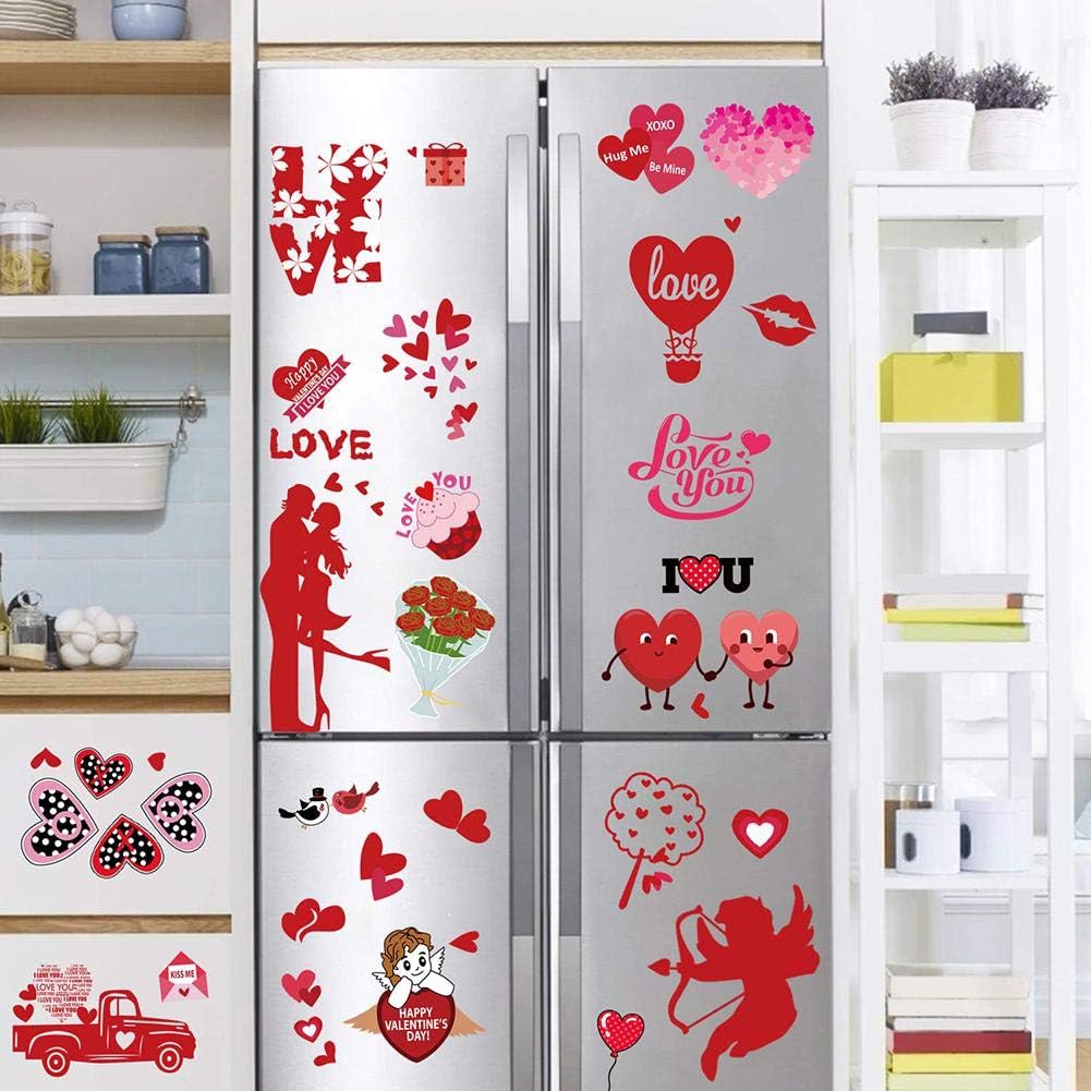 8 Sheets Valentine's Day Heart Window Clings Decorations Removable Vinyl Window Sticker Decals for Home, Office Valentines Party, Wedding,