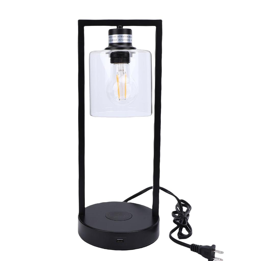 Table Lamp 3 Levels Brightness Touch Control Industrial Bedside Lamp with 7W Wireless Charing USB Port for Home Bedroom