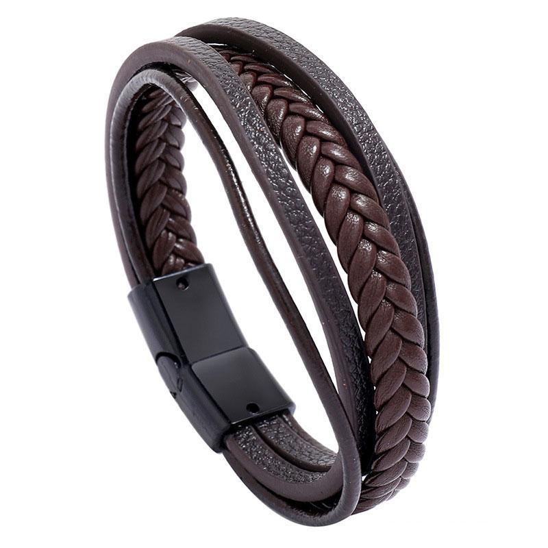 Handmade Braided Leather Bracelet For Men Alloy Magnetic Clasp Wristband