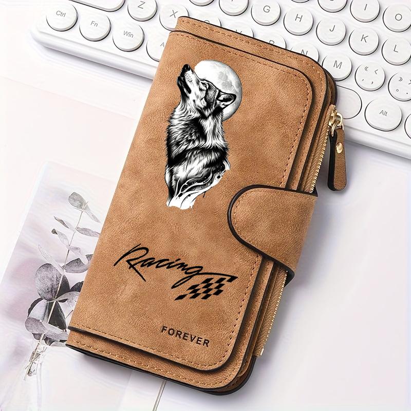 New Women's Long Wallet with Cute Wolf Pattern Multifunctional Portable Snap Coin Purse Perfect Birthday Gift for Female Friends Suitable for