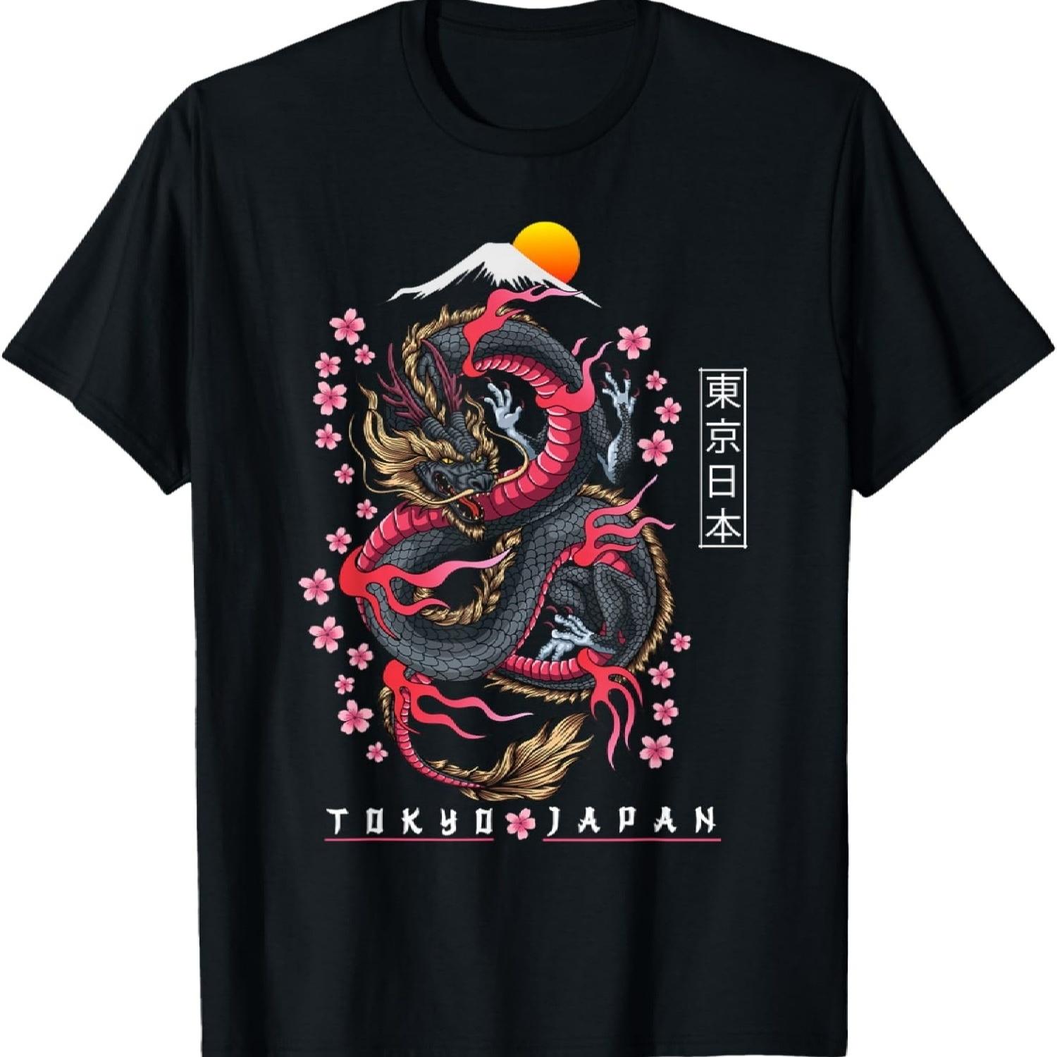 Японская Эстетика Дракон Токио Япония Манга Аниме Азиатская 80-х Футболка S чёрный