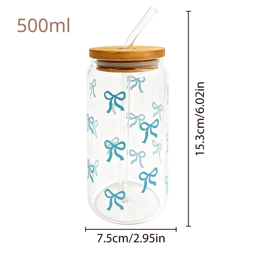 1pc Glass Cups With Bamboo Lids And Straw 500ml MasonJars Coffee Mug Beer Can Shaped For Cocktail Whiskey Milk Juice Cola 500ml синий