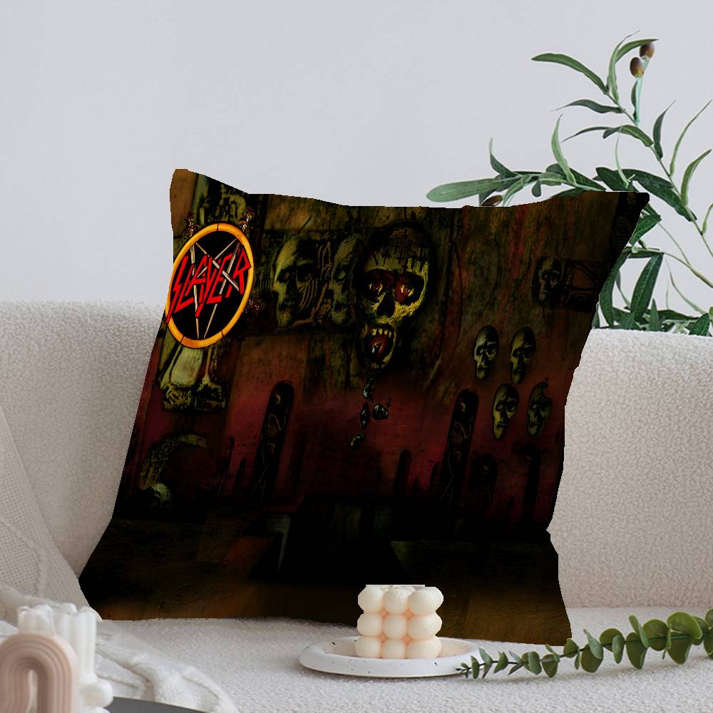 Rock S-Slayer Heavy Metal Band Pillow Covers Cartoon Sofa Decorative Home Double-sided Printing Short Plush Cute Cushion Cover
