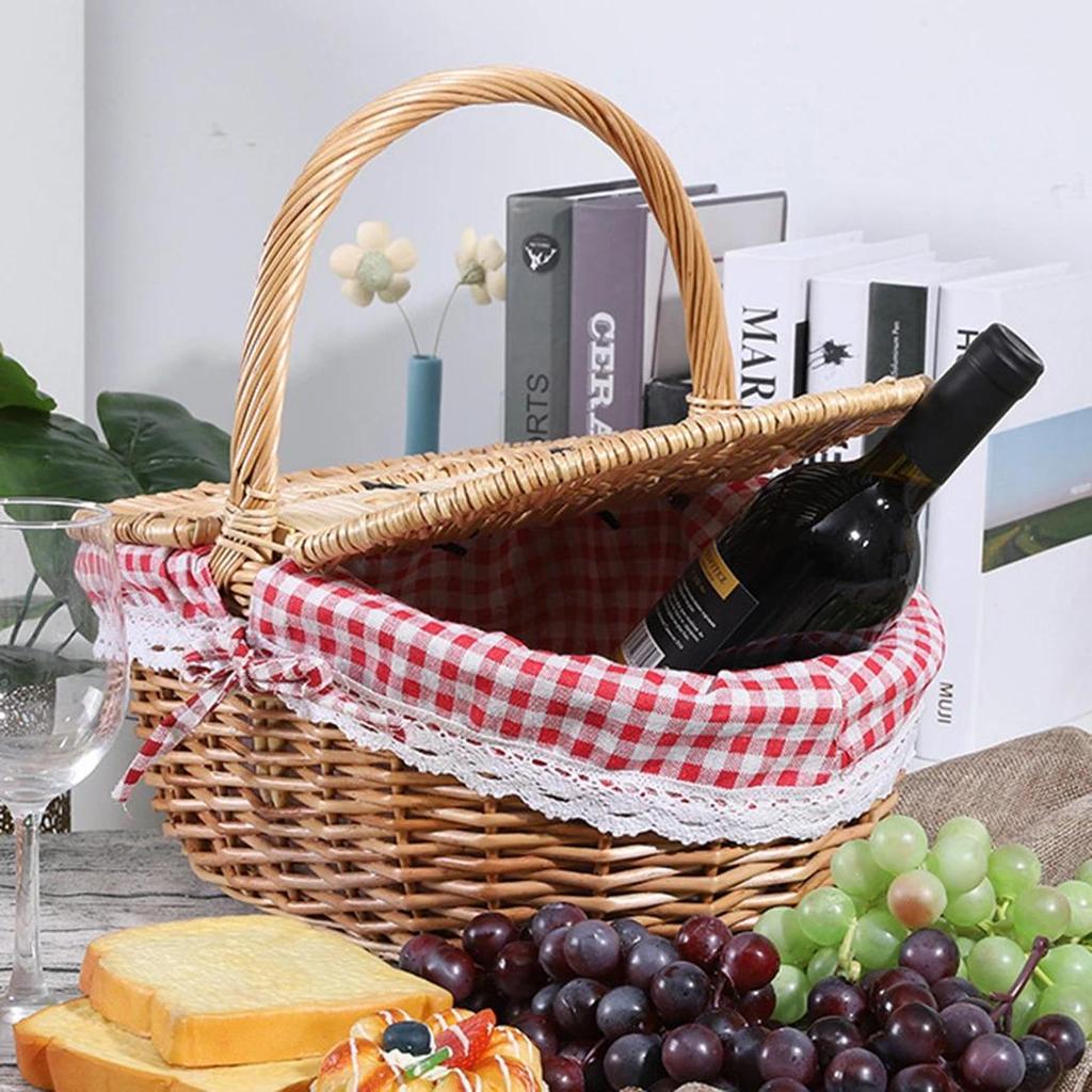 Woven Wicker Basket Picnic Camping Storage Basket Breadfruit Food Vegetable Flower Display Box Kitchen Organizer Home Decor
