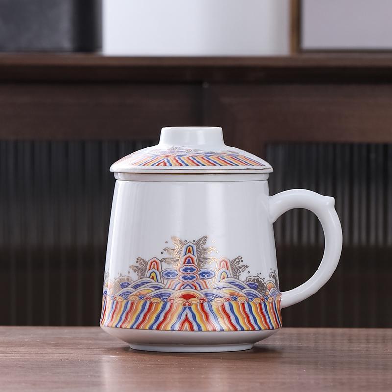 Ceramic Tea Infuser Mug with Lid and Custom Logo - Large Capacity