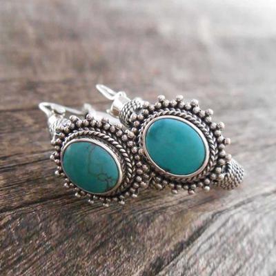 Electroplating Vintage Earrings Great Gift Small Blue Turquoise Bohemian Clip
