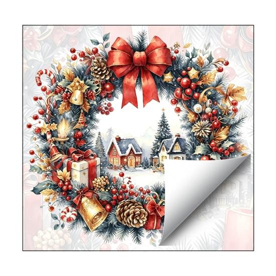 Indoor Outdoor Holiday Ornaments Watercolor Christmas Wreath Static Window Cling, Reusable Xmas Sticker with Red Bow Seasonal Home Decor Winter