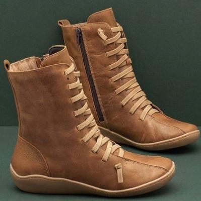 New Women's Boots Large Women's Shoes Lace Up Side Zipper Ladies' Boots Flat Heel Casual Women's Boots