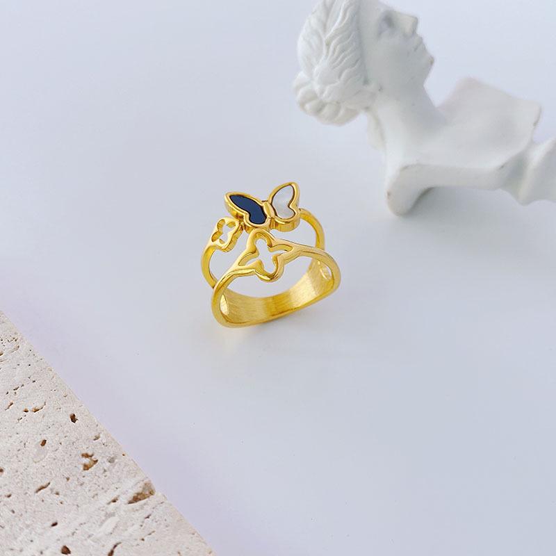 Stylish Titanium Butterfly Ring: 18k Gold-Plated Stainless Steel, Trendy Design for Women